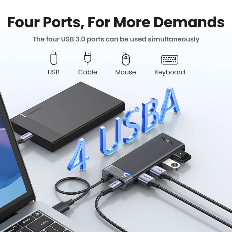 4 Ports USB C Hub Splitter Adapter Docking Station