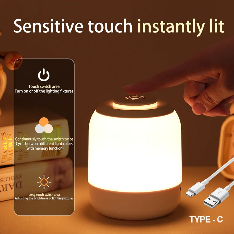 Touch Lamp Portable Bedroom Light Touch Sensor Bedside Lamp