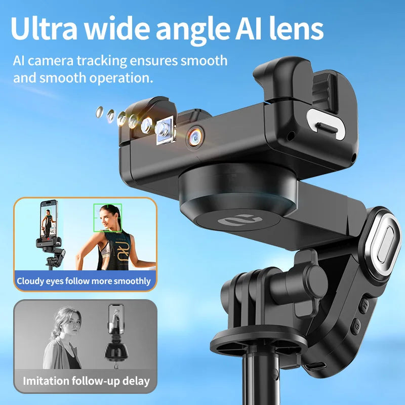 1-Axis Handheld Gimbal Stabilizer Selfie Stick Tripod with Fill Light AI Face Tracking Gesture Operation Multipurpose