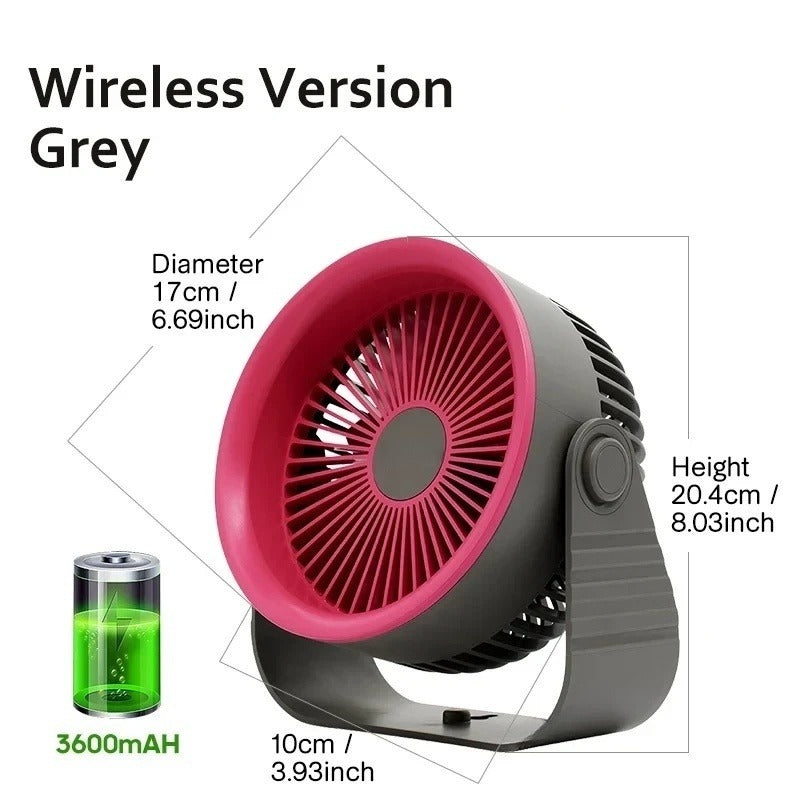 Portable Electric Fan Wireless Air Circulator Fan Cordless Desktop Wall Fan