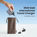 GaN 65W Travel Charger with 1 USB Ports and 2 Type C Wall Charger