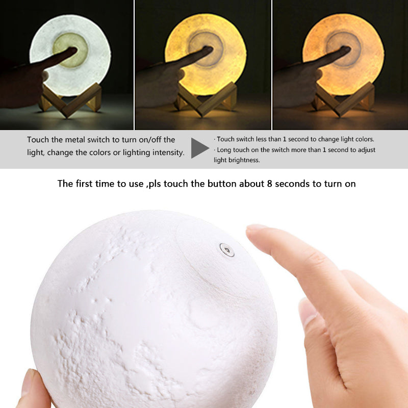 16 Colors 3D Printing Remote Controlled Dimmable Rechargeable Moon Light Lamp