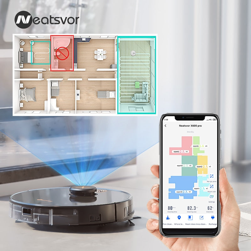 X600pro 6000pa LDS Navigation Robot Vacuum Cleaner APP Virtual Wall