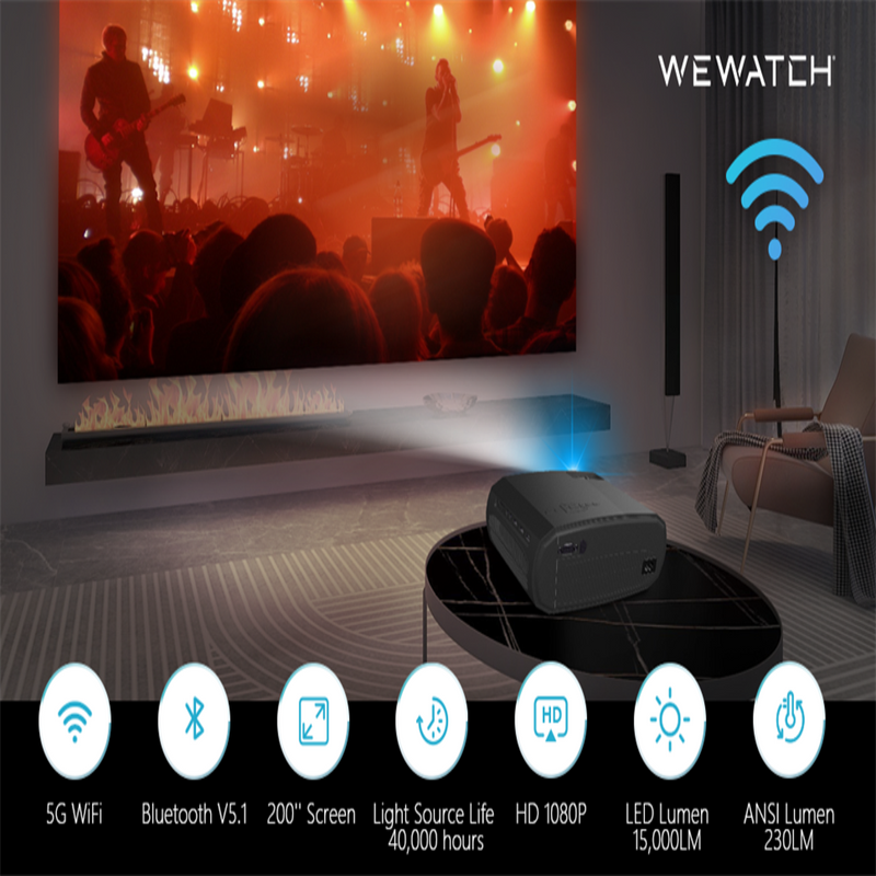 V50 Portable 5G WIFI Projector Mini Smart Real 1080P Full HD Movie Projector 200; Large Screen LED Bluetooth Projectors